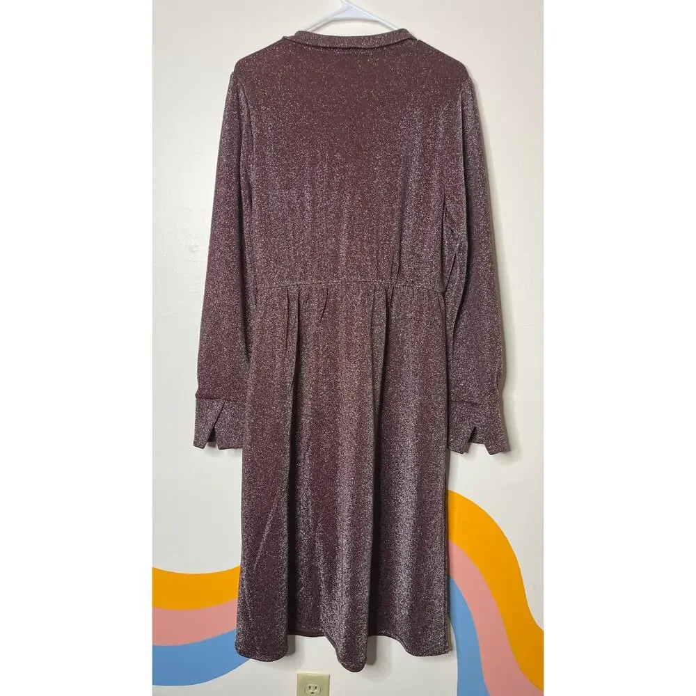 Lane Bryant Faux Wrap Sparkly Midi Dress 14/16 Glam Long Sleeve Purple Glitter - Picture 2 of 6